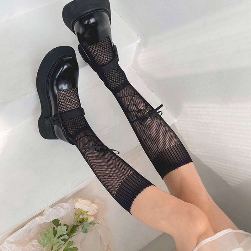 Youyo Vớ Lưới Bắp Chân Đính Nơ Họa Tiết Sọc Caro Ngọt Ngào Phong Cách Lolita Nhật Bản Cho Nữ