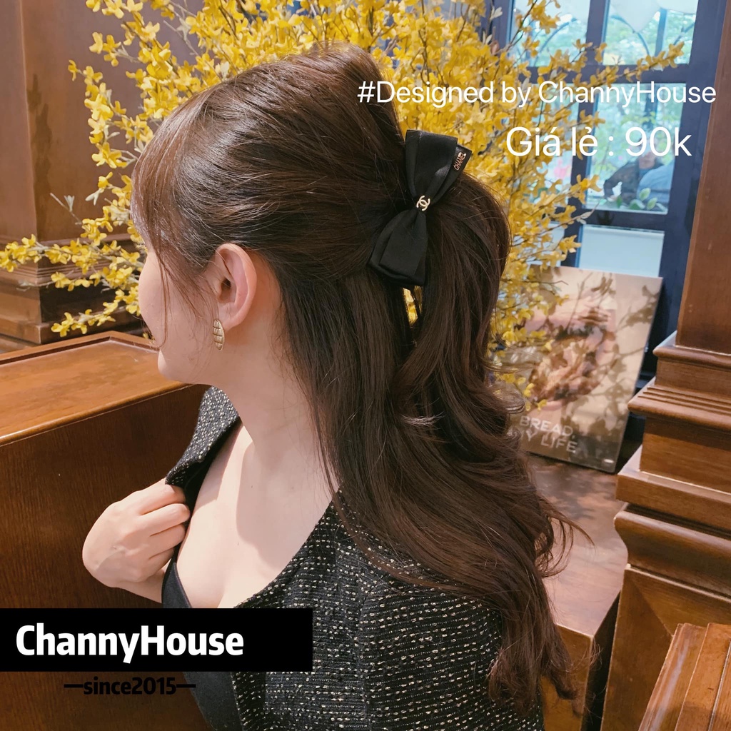 Channyhouse_ kẹp dọc phồng tóc nơ x satin đen