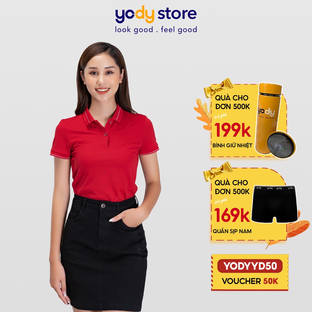 Áo polo nữ bo kẻ Yody chính hãng, chuẩn form bền màu co dãn tốt - Mã: APN3890
