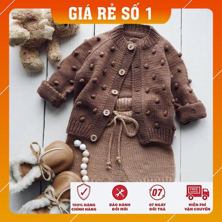 Set Áo Khoác Quần Đan Nâu - Quần áo mùa Đông cho bé - Sản phẩm đan móc handmade