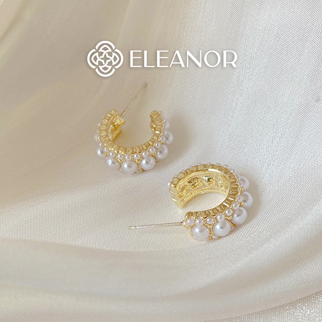 Bông tai nữ ngọc trai nhân tạo Eleanor Accessories viền chữ C chuôi bạc 925 nữ tính phụ kiện trang sức đẹp