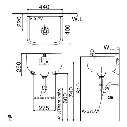 Lavabo Inax Treo Tường S-17V/BW1, bảo hành chính hãng 02 năm