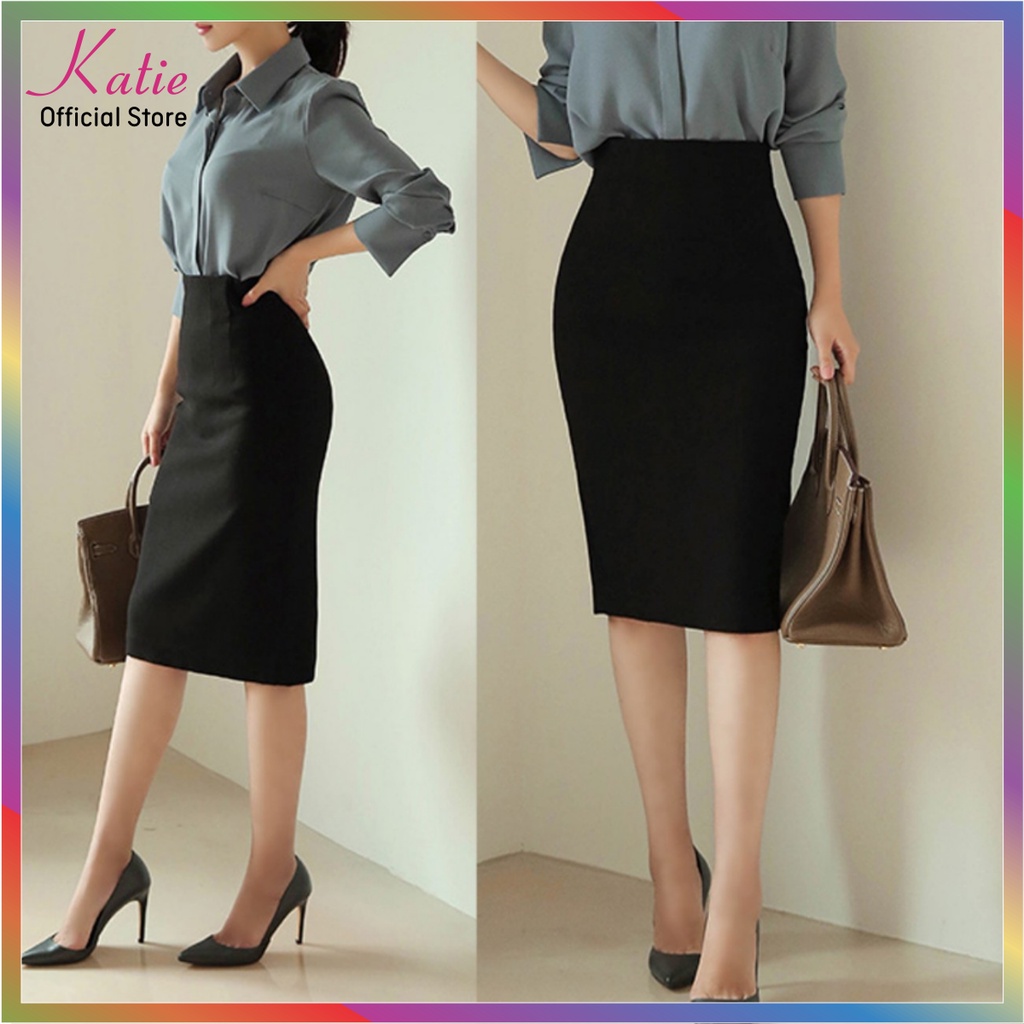 Chân Váy Bút Chì Katie Chân Váy Công Sở Ôm Dài Qua Gối 63cm Co Giãn 4 Chiều Có Đến Big Size, Túi Trước, Khóa Sau Cv63cm