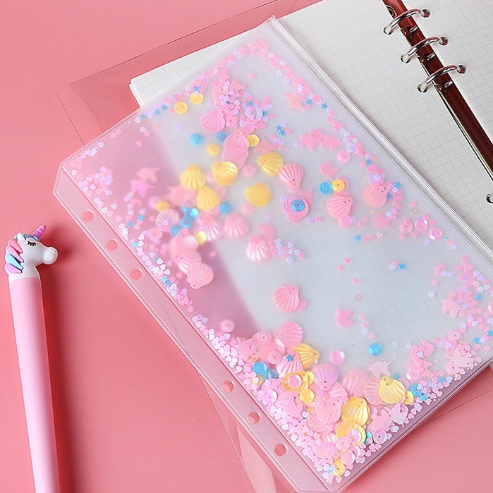 A5 A6 A7 Túi zip 6 lỗ Mermaid kim tuyến phụ kiện sổ còng sổ planner bullet journal