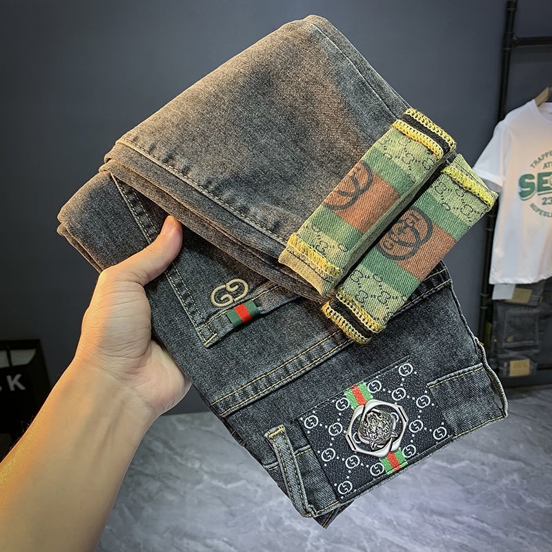 Quần Jeans Dài Thêu Họa Tiết Thời Trang Sang Trọng Cho Nam