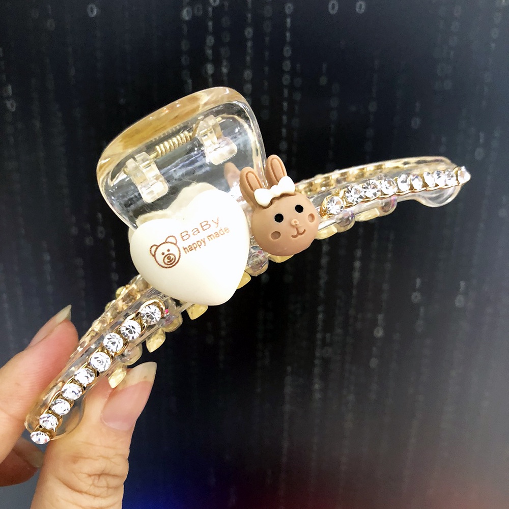 Kẹp tóc càng cua (gấp tóc) nhựa đính hạt có hình thỏ cao cấp DTOnline G_Gau_phale