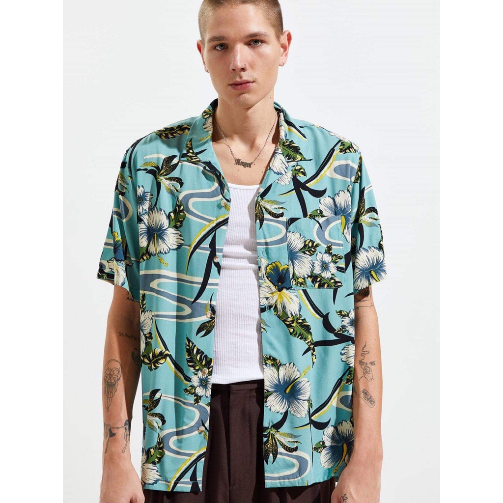 Áo somi Urban xanh hoa văn - size L