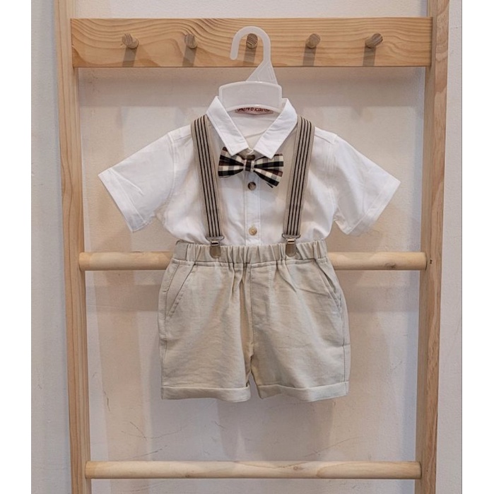 Dây đai quần chữ y cho bé trai kèm phụ kiện nơ nón xinh xắn phối yếm vest gile công tử đầy tháng thôi nôi