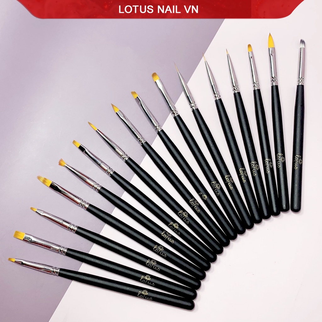 Bộ cọ nail vẽ móng Lotus 16 cây cao cấp đủ loại, bao da xịn