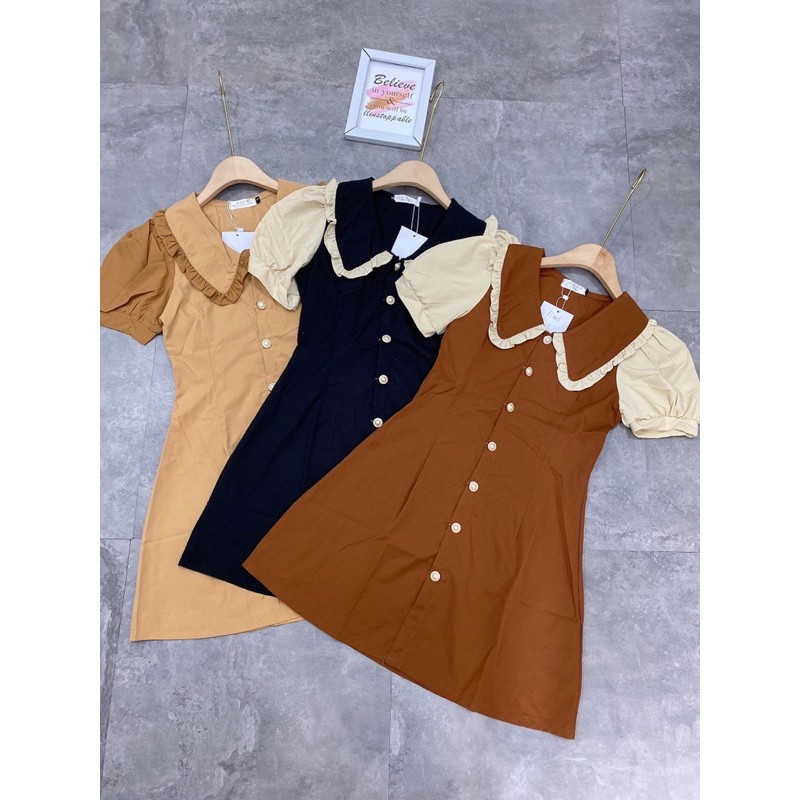 [Hàng Đẹp] Váy Cổ Sen Khuy Ngọc 3 Màu, Đầm Nữ Dáng Suông Tay Cộc Siêu Xinh Có Ảnh Thật Kèm Video | BigBuy360 - bigbuy360.vn