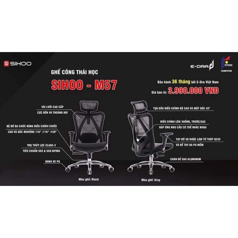 Sihoo M57-ghế xoay văn phòng cao cấp thiết kế công thai học-điều chỉnh cột sống