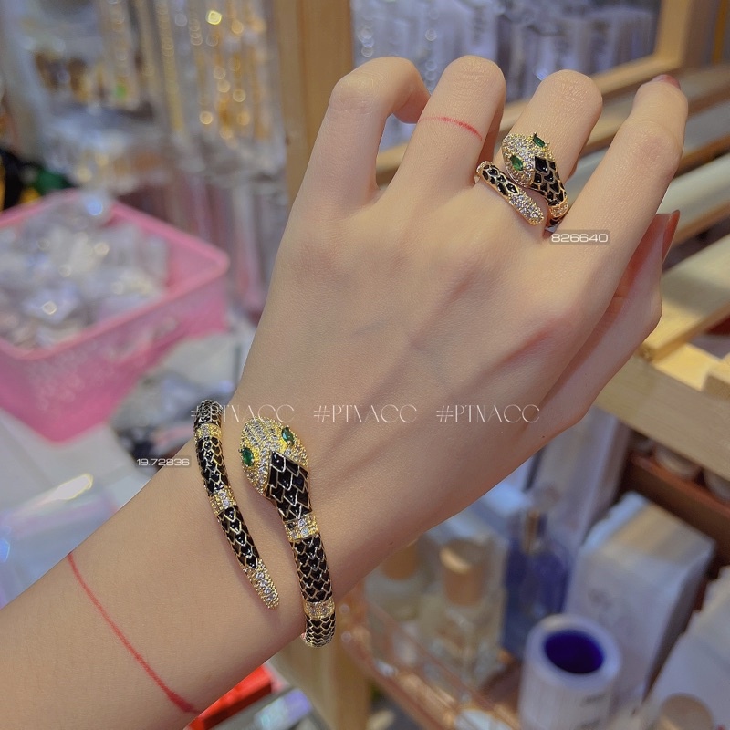 Vòng tay rắn đen xi mạ vàng cá tính, freesize điều chỉnh ni tự do . PTNACC