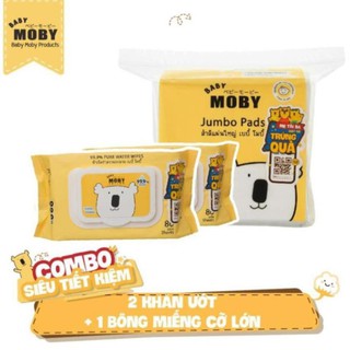 2 Bịch khăn ướt 80 tờ/bịch+ 1 Gói bông miếng Moby cỡ lớn 100 miếng/gói T1122 Teppi1122