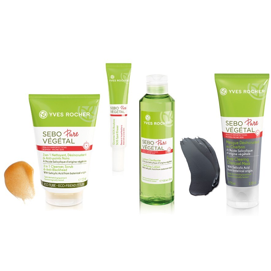 Yves Rocher - Mẫu mới Gel rửa mặt cho da mụn làm sạch da chết 3-IN-1 CLEANSER, SCRUB & BLACKHEADS 125ML