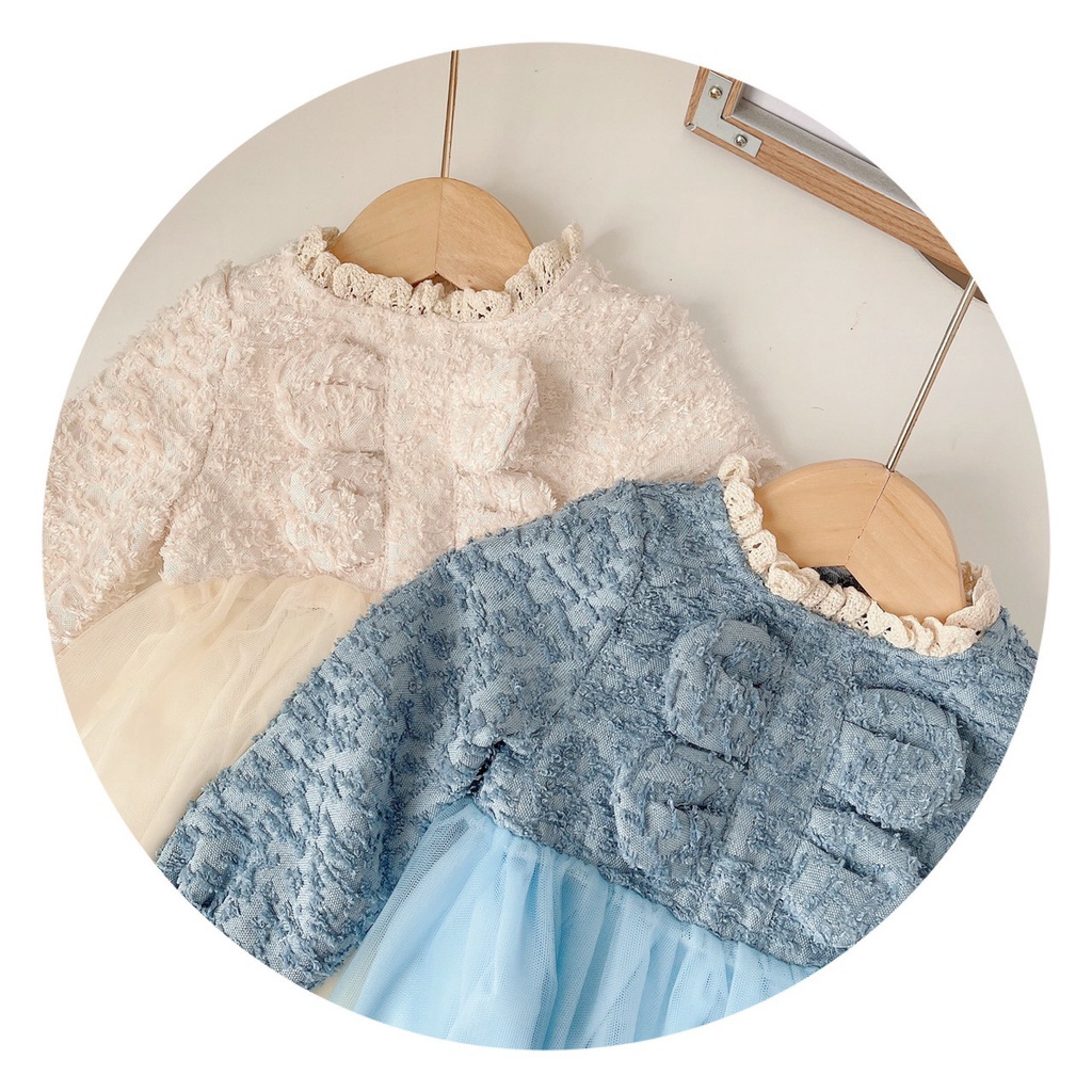 Váy thu dạ lông mỏng, mềm phối voan cho bé sz 8-19Kg (1-5 tuổi)