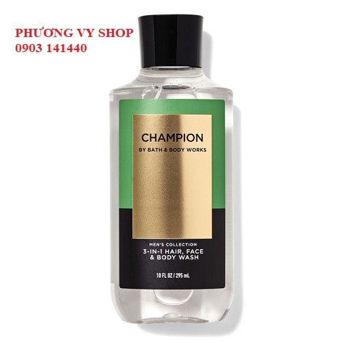 Gel tắm gội &amp; rửa mặt 3 in 1 danh cho nam hương nước hoa BBW CHAMPION