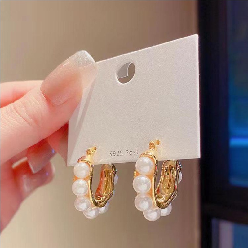 Bông Tai Chữ U Đính Ngọc Trai Phong Cách Pháp Cổ Điển Thời Trang 2022