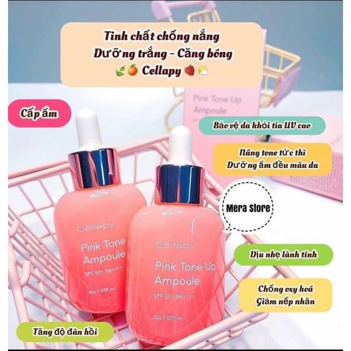 TINH CHẤT DƯỠNG TRẮNG CĂNG BÓNG , CHỐNG NẮNG,NÂNG TONE DA CELLAPY PINK TONE UP AMPOULE TỪ HÀN QUỐC | BigBuy360 - bigbuy360.vn