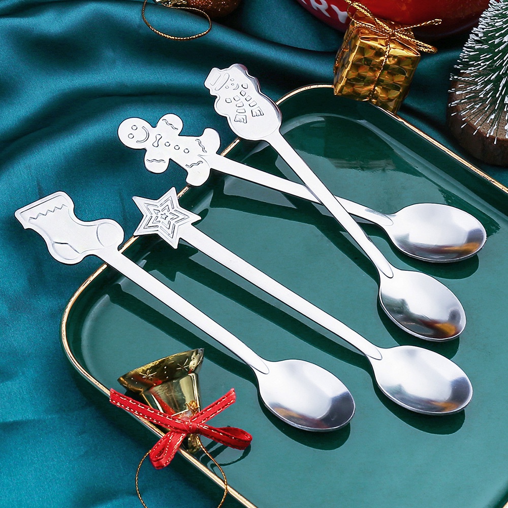 Bộ 4 muỗng cà phê bằng thép không gỉ họa tiết giáng sinh
