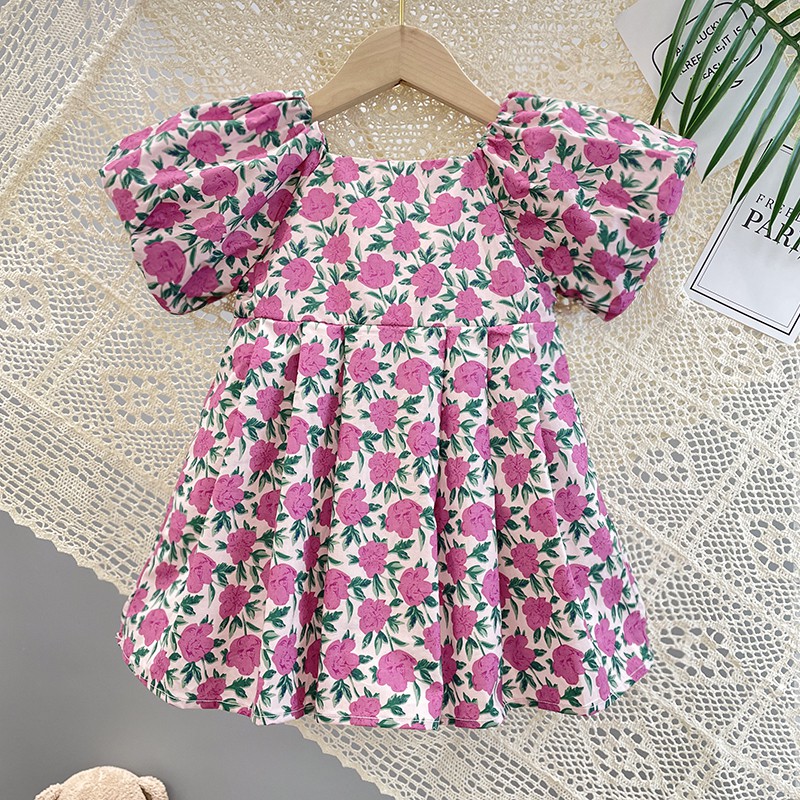 Đầm Hoa Tay Phồng Hàn Quốc Cho Bé Gái