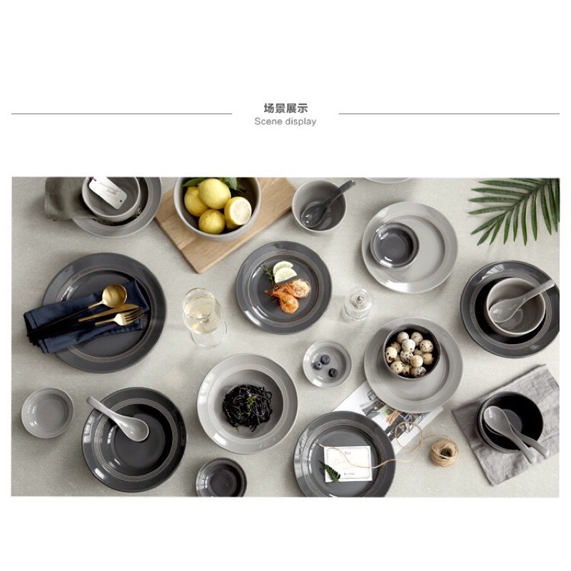 Bộ bát đĩa mix màu xám đen phong cách Bắc Âu sang trọng
