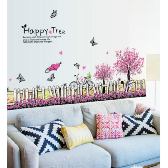Decal dán tường hàng rào hoa Happy Tree