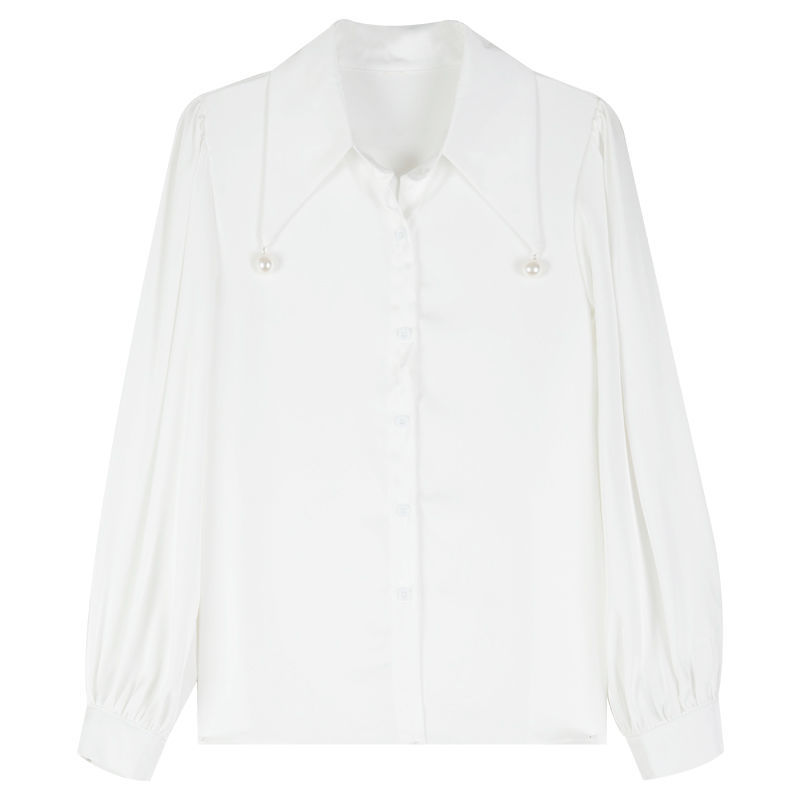 Áo kiểu vải voan tay dài màu trắng thiết kế độc đáo thời trang