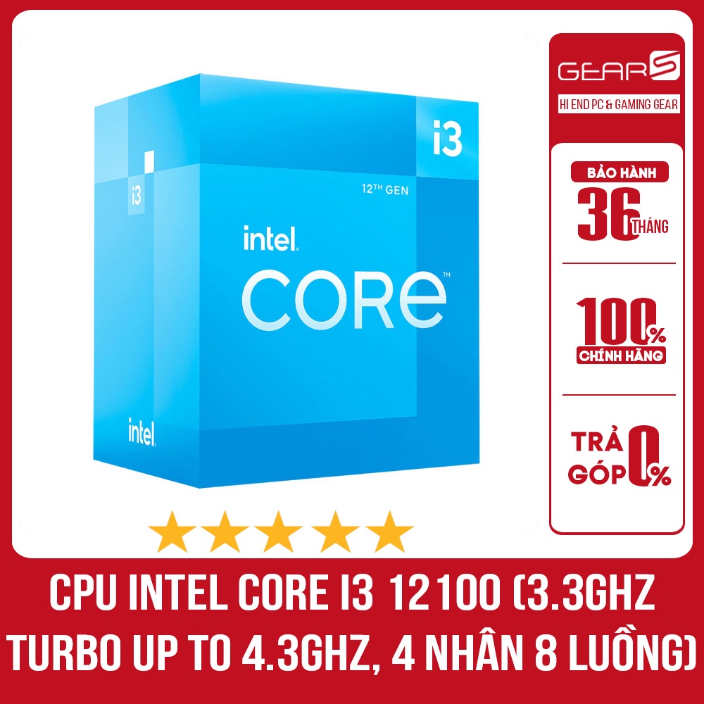 CPU Intel Core i3 12100 (3.3GHz turbo up to 4.3GHz, 4 nhân 8 luồng, 12MB Cache) - Full box nhập khẩu BH 36 Tháng