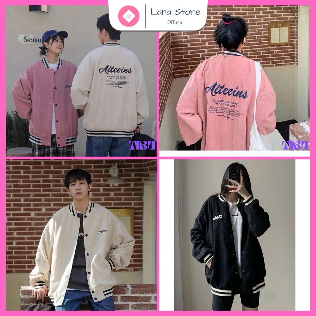 [Ảnh Thật] Áo khoác Bomber Nhung Gân Tikkeo Thêu Sắc Nét Đẹp Xinh - Chất Nhung Thoáng Mát Form rộng Unisex Nam Nữ Couple