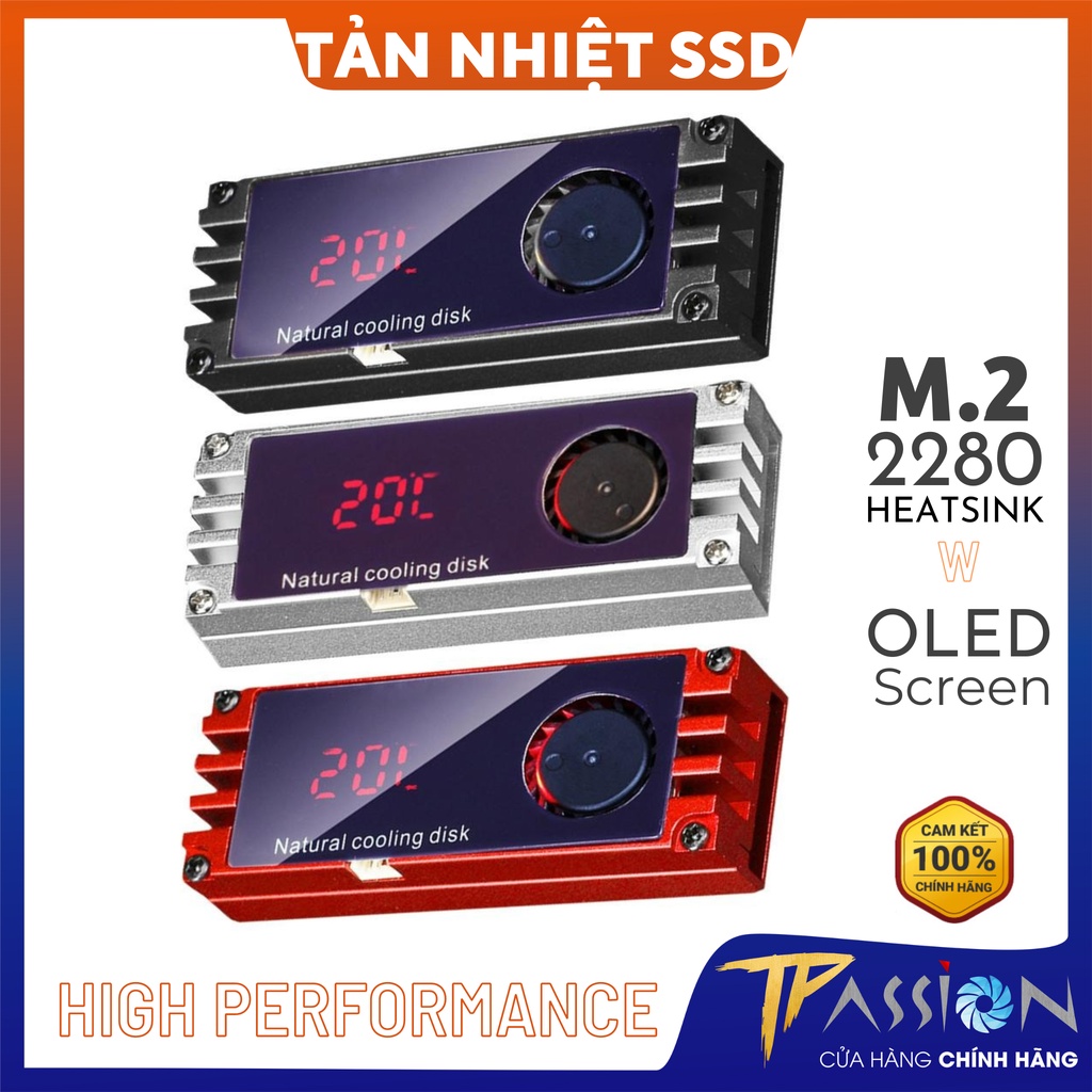 Tản nhiệt ổ cứng SSD M2 GLOTREND HF-01 Màn hình OLED hiển thị nhiệt độ tích hợp quạt tản nhiệt - Chính hãng, Nvme 2280