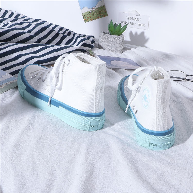 Giày Vải canvas Cổ Cao Màu Xanh Sữa Phong Cách ulzzang Hàn Quốc Mới 2022 Cho Nữ