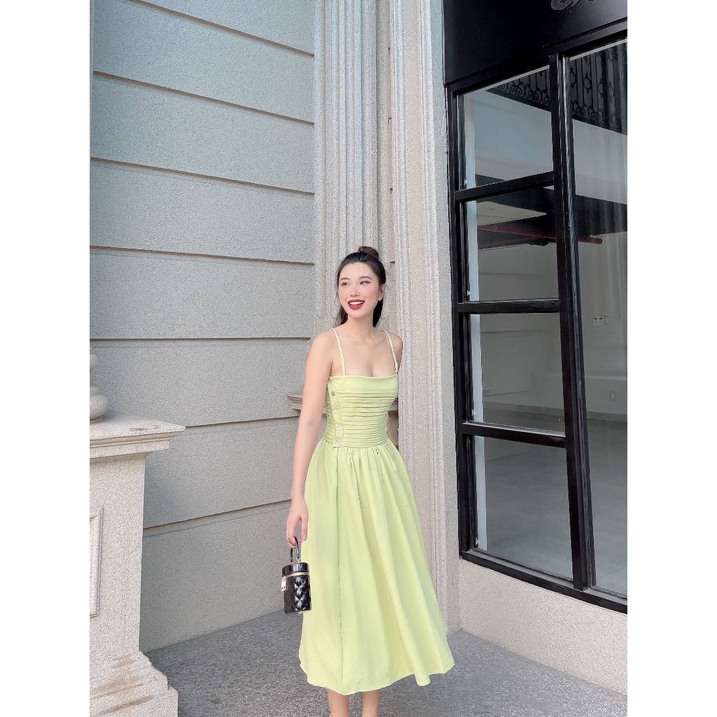 Đầm xòe dây xếp ly ngực sang trọng đính nút độc đáo Vanessa DD14 Cin House