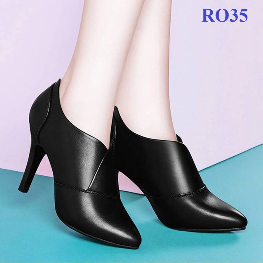 Giày boots nữ cổ thấp 7p hàng hiệu rosata đẹp màu đen thời trang ro35