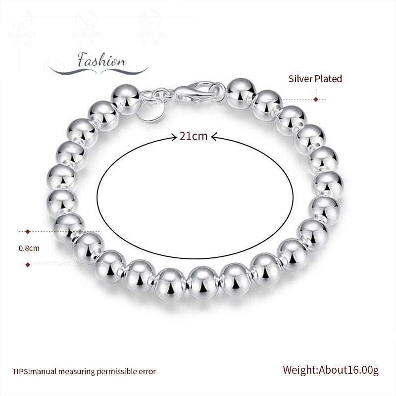 Vòng Tay Chuỗi Hạt Bạc 925 8MM Phong Cách Phật Giáo Cho Nam Và Nữ