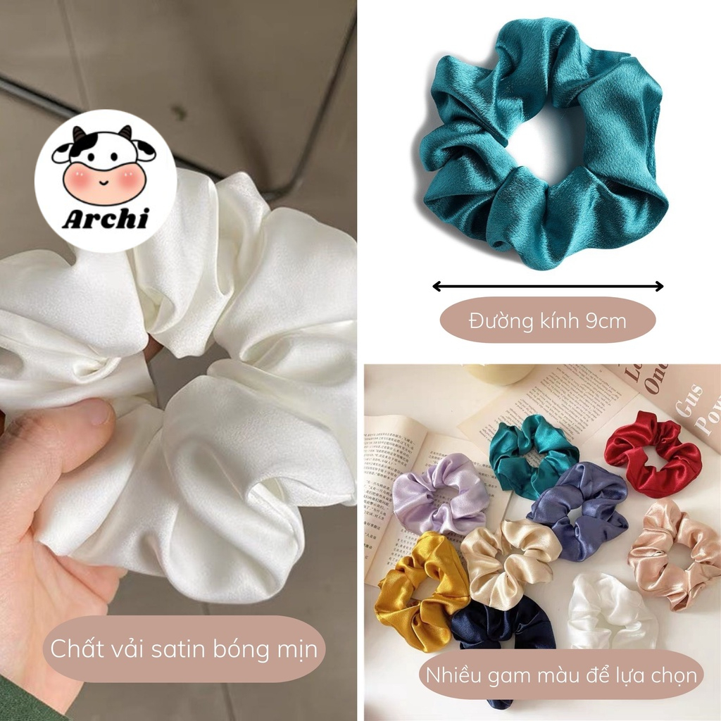 Buộc tóc lụa scrunchies mẫu trơn