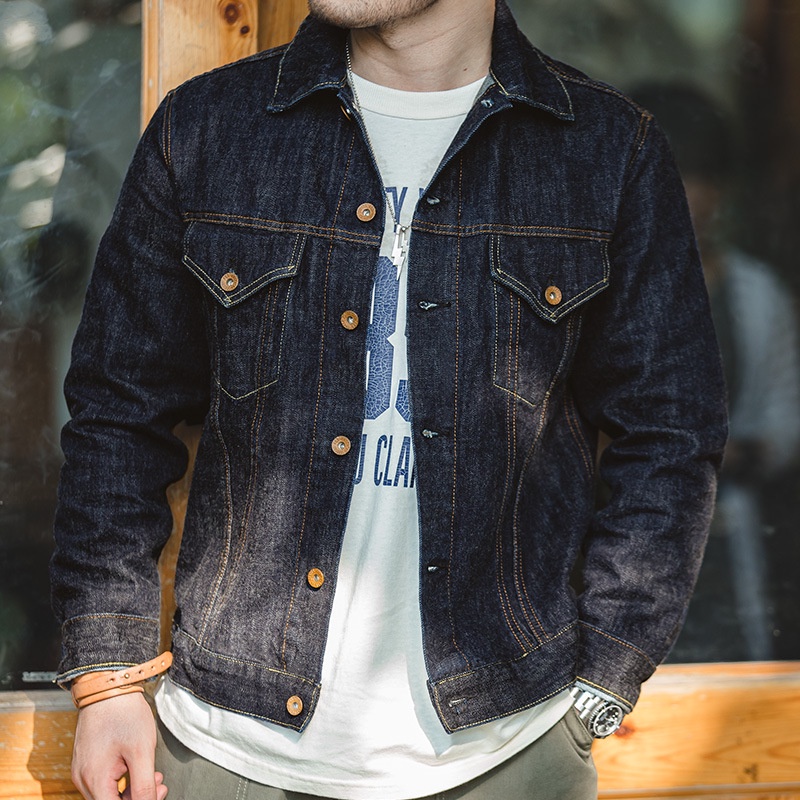 MADEN Áo Khoác denim Dáng Ôm Màu Sắc retro Phong Cách Nhật Bản Thời Trang Xuân Thu Cho Nam