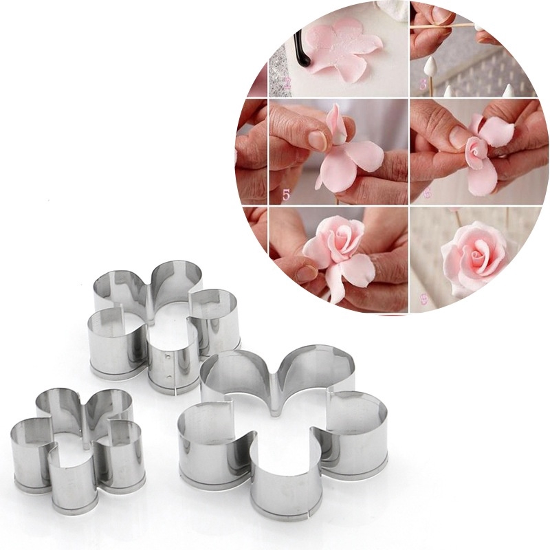 Set 3 Khuôn Cắt Bánh Quy Tạo Hình Hoa Hồng Bằng Thép Không Gỉ Tiện Dụng