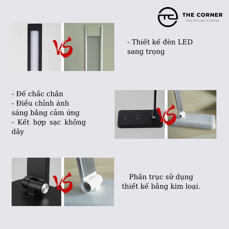 Đèn bàn học chống cận, Đèn LED USB cảm ứng gấp gọn cao cấp thông minh có kèm sạc không dây