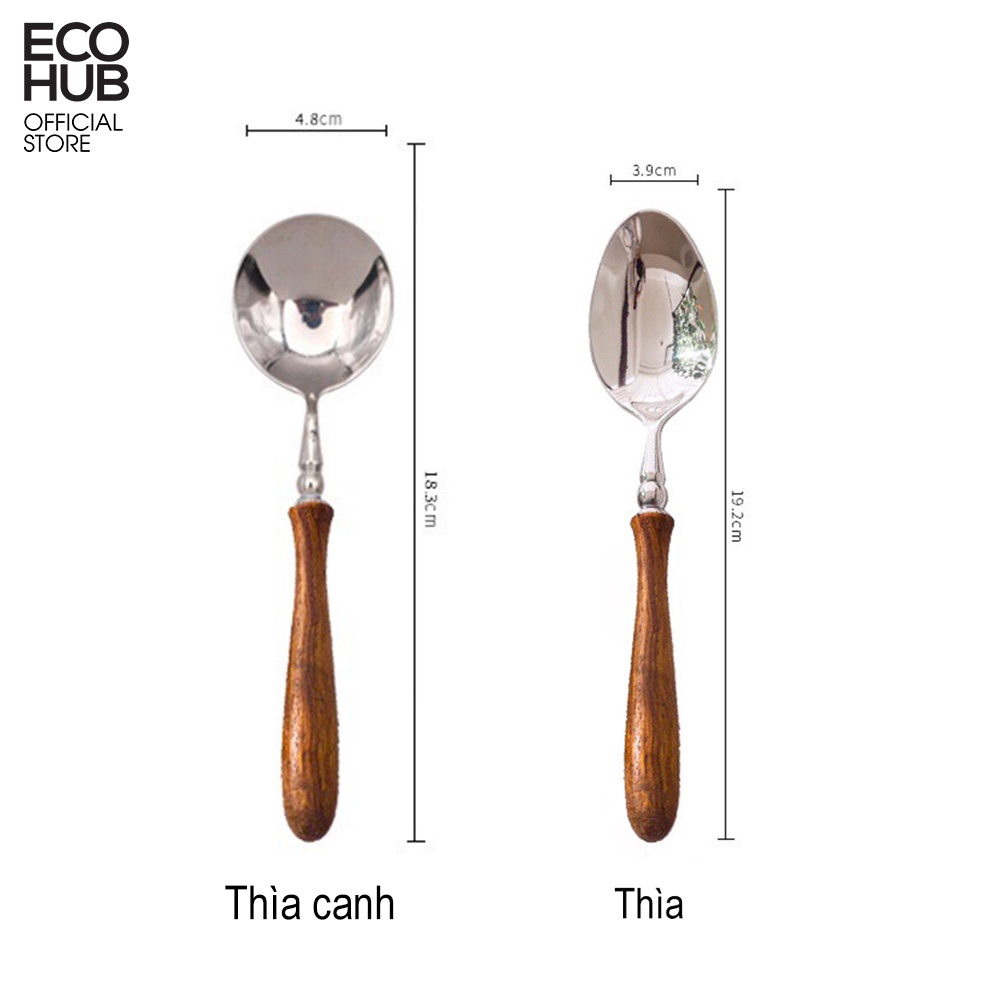 Bộ dao muỗng nĩa inox cán gỗ ECOHUB màu bạc sang trọng, Sử dụng cho nhà hàng cao cấp / cá nhân (Wooden Cultery Set)