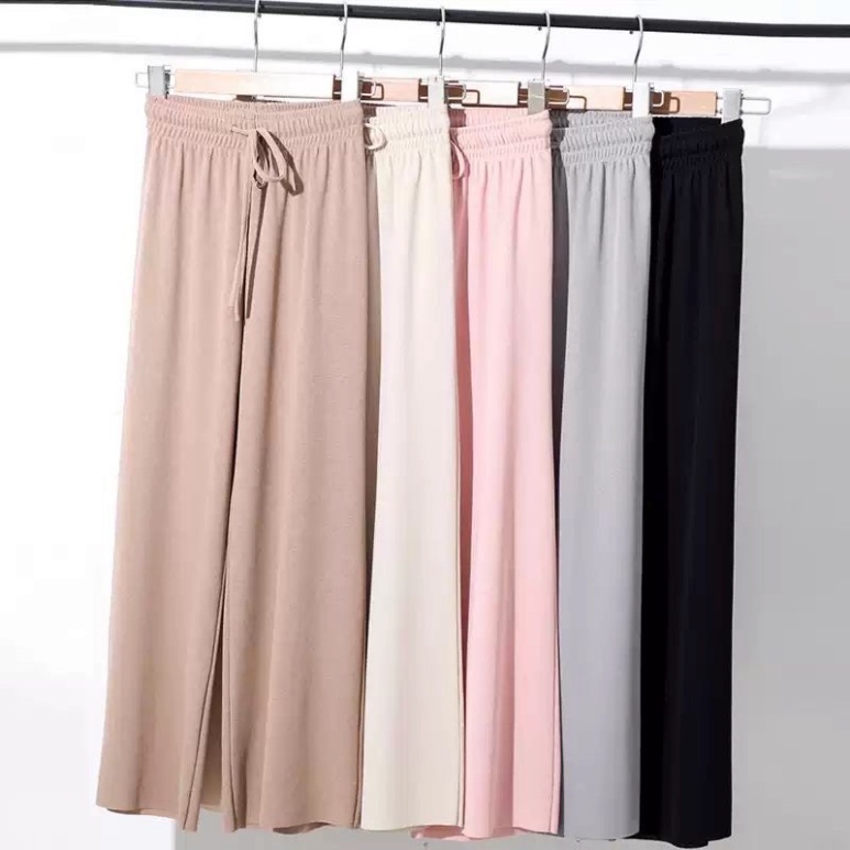 Quần xuông nữ ống rộng len tăm cạp chun sang chảnh nội y xanh babydoll bánh bèo mầu trắng đen be