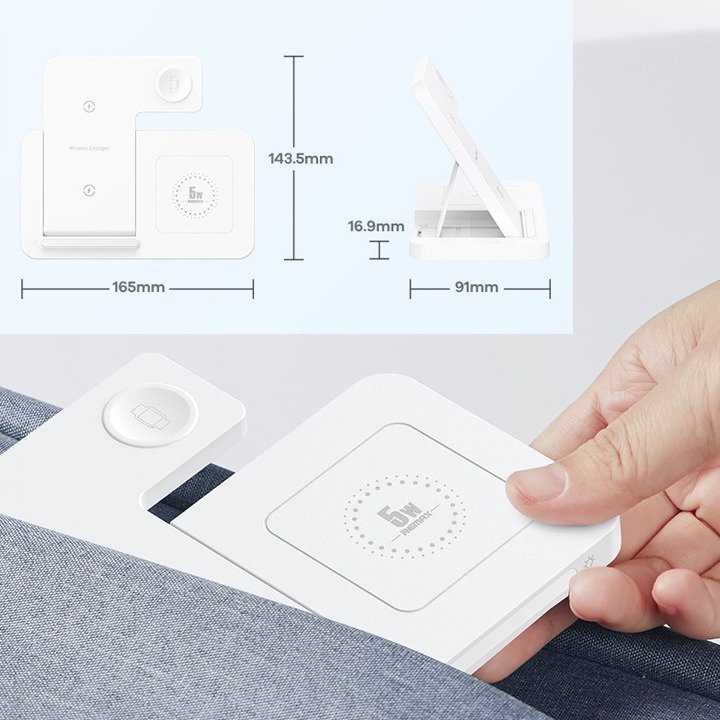 Đế sạc không dây 3 in 1 Remax RP-W53 sạc nhanh max 15W, RP-W60 tích hợp đèn LED cho Điện thoại, Airpods, Apple Watch