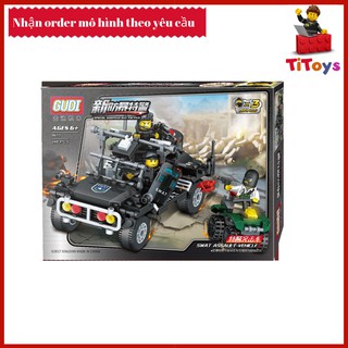 Bộ Lắp Ráp GUDI 9411 Xe Cảnh Sát Bắt Tội Phạm 246 khối - Đồ chơi Lắp ghép Xếp hình Non Lego GUDI 9411