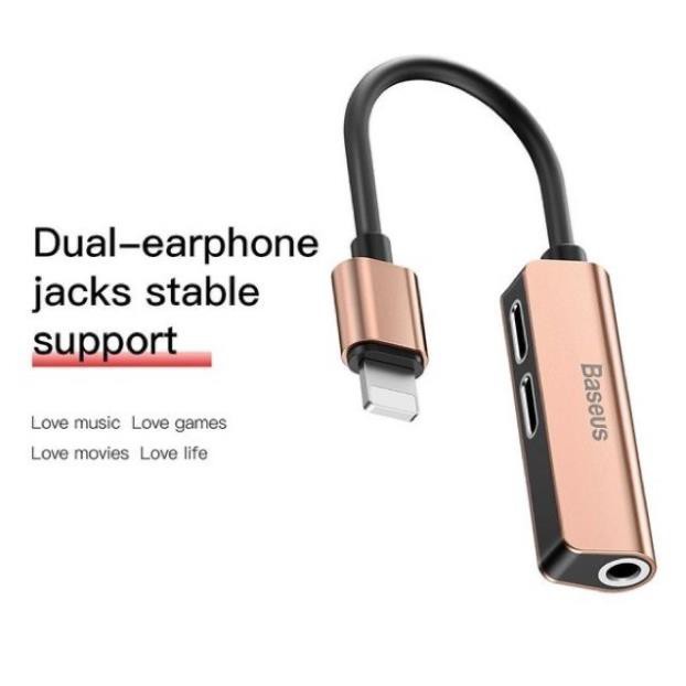 Bộ chia 3 cổng Lightning sang 2 Lightning + 1 Audio AUX 3.5mm Baseus L52 cho iPhone/ iPad.Sạc+game+nghe nhạc, gọi điện