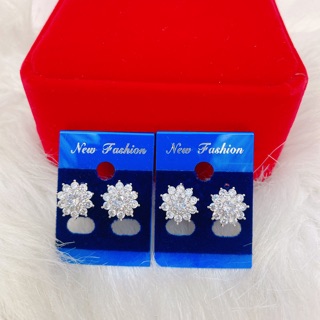 Bông tai hoa đính đá mạ bạch kim Italy