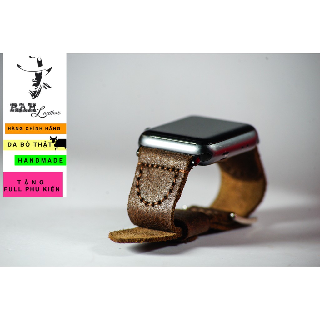 Dây đồng hồ Apple Watch , Iwatch , Iphone Watch Da Bò Thật Có Đinh Tán Phi Công  RAM Leather Pilot  Bền Đẹp