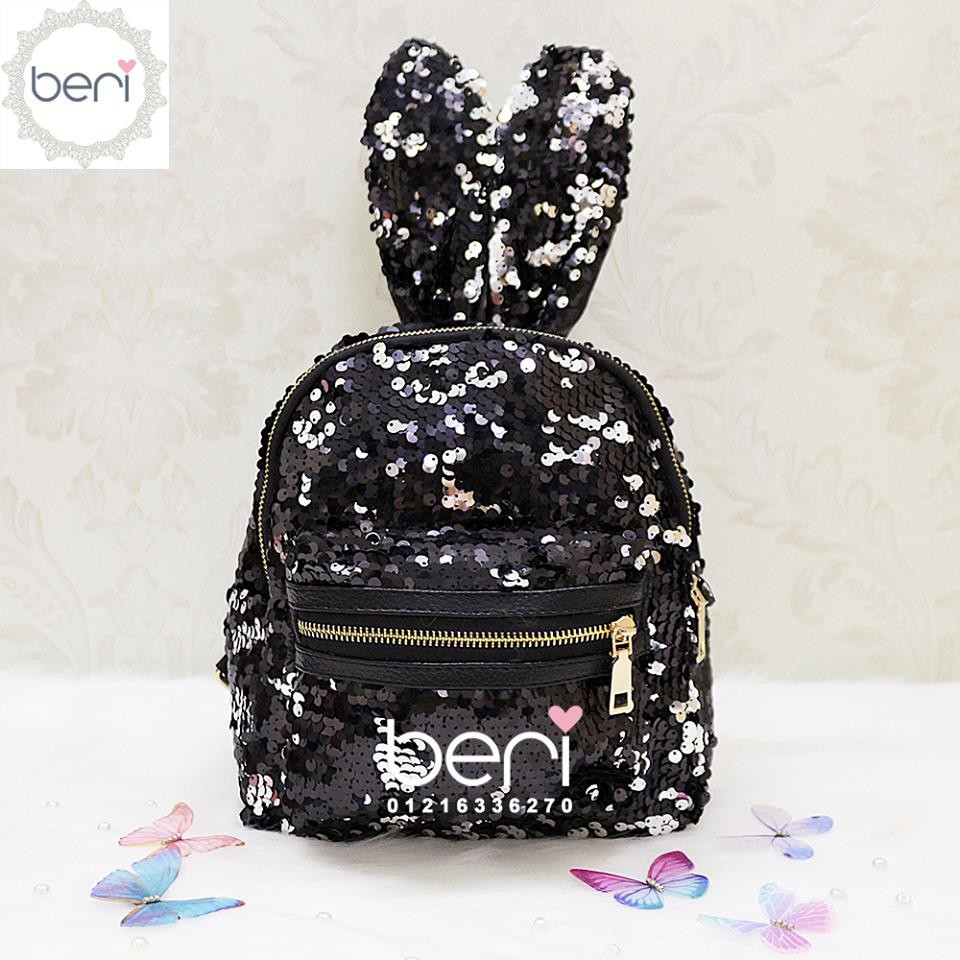 Balo thỏ sequin lấp lánh BERI (đen) - BALO004