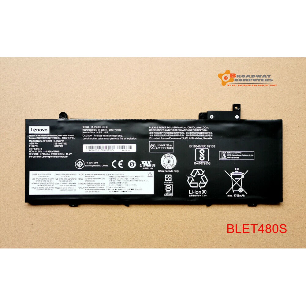 HÀNG ZIN  Pin Zin(Battery) Lenovo ThinkPad T480s 01AV478 01AV479 L17M3P71 Original