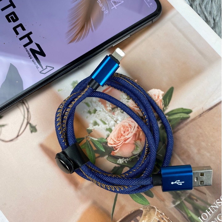 Dây sạc nhanh iPbọc vải jean siêu bền - Mã TZLC699