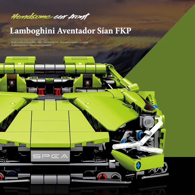 Đồ Chơi Lắp Ráp Kiểu LEGO Mô Hình Siêu Xe Lamborghini Aventador Sían FKP Green Sy8600 Với 1254 Chi Tiết