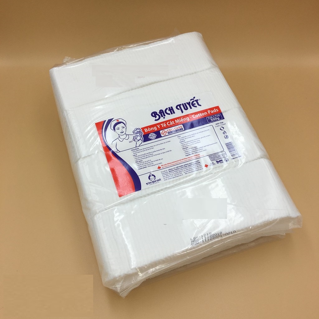 Bông y tế cắt miếng bạch tuyết 7x7 (500g) dùng cho spa, chăm sóc sức khỏe